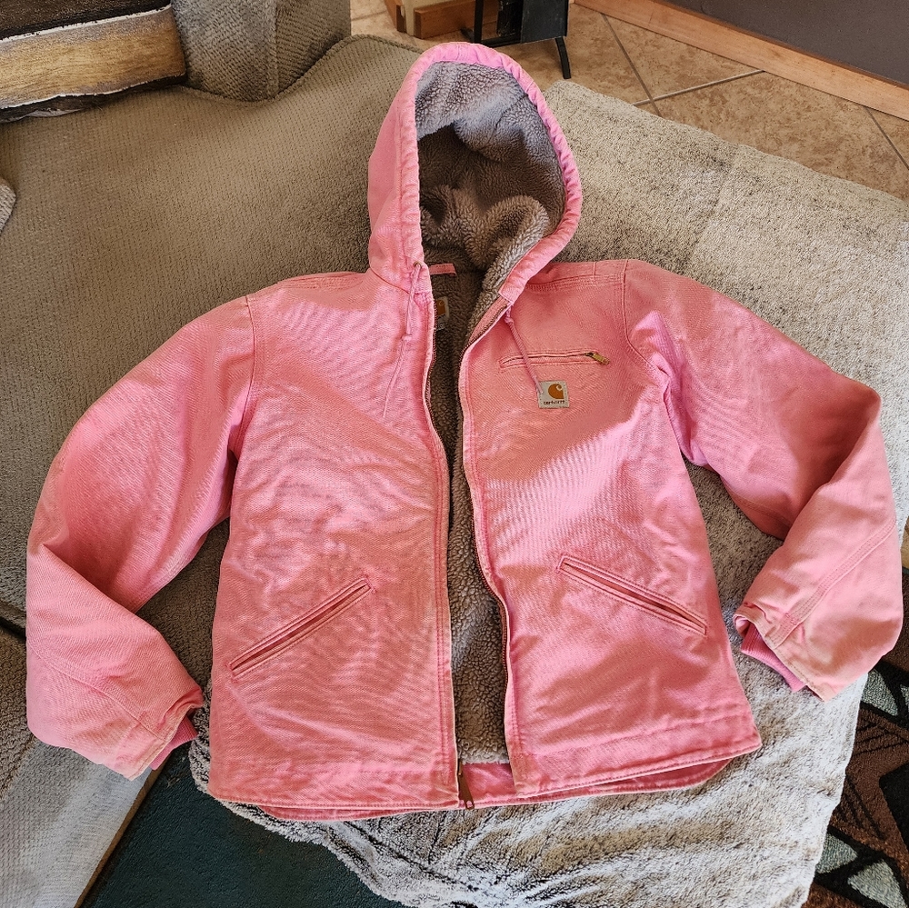 🤩Rare baby pink carhartt sherpa lined jacket size women's small
